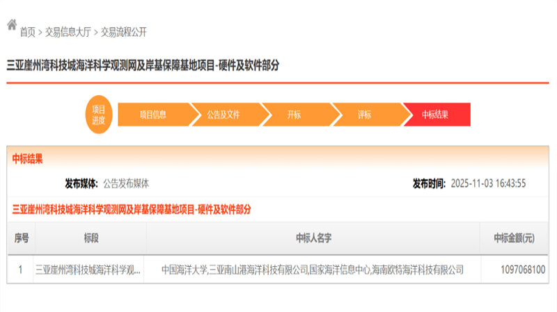 重磅中标！海兰信全资子公司助力三亚崖州湾海洋科学观测网建设